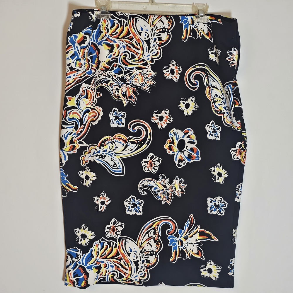 ICE Skirt Womens 18/20W Black Paisley Floral Pull On Stretch Pencil Career
